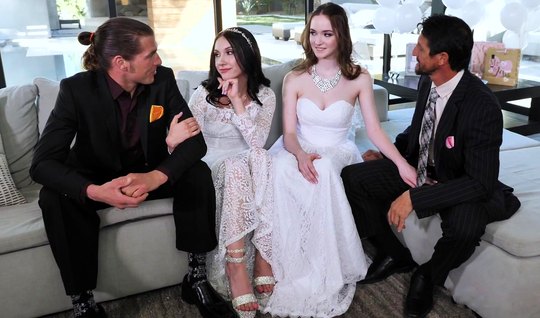 Swingers during a wedding arranged in bedroom group sex with orgasm