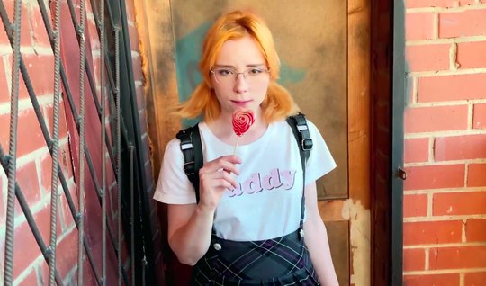 Russian young and redhead stepdaughter cums while having sex with her stepfather